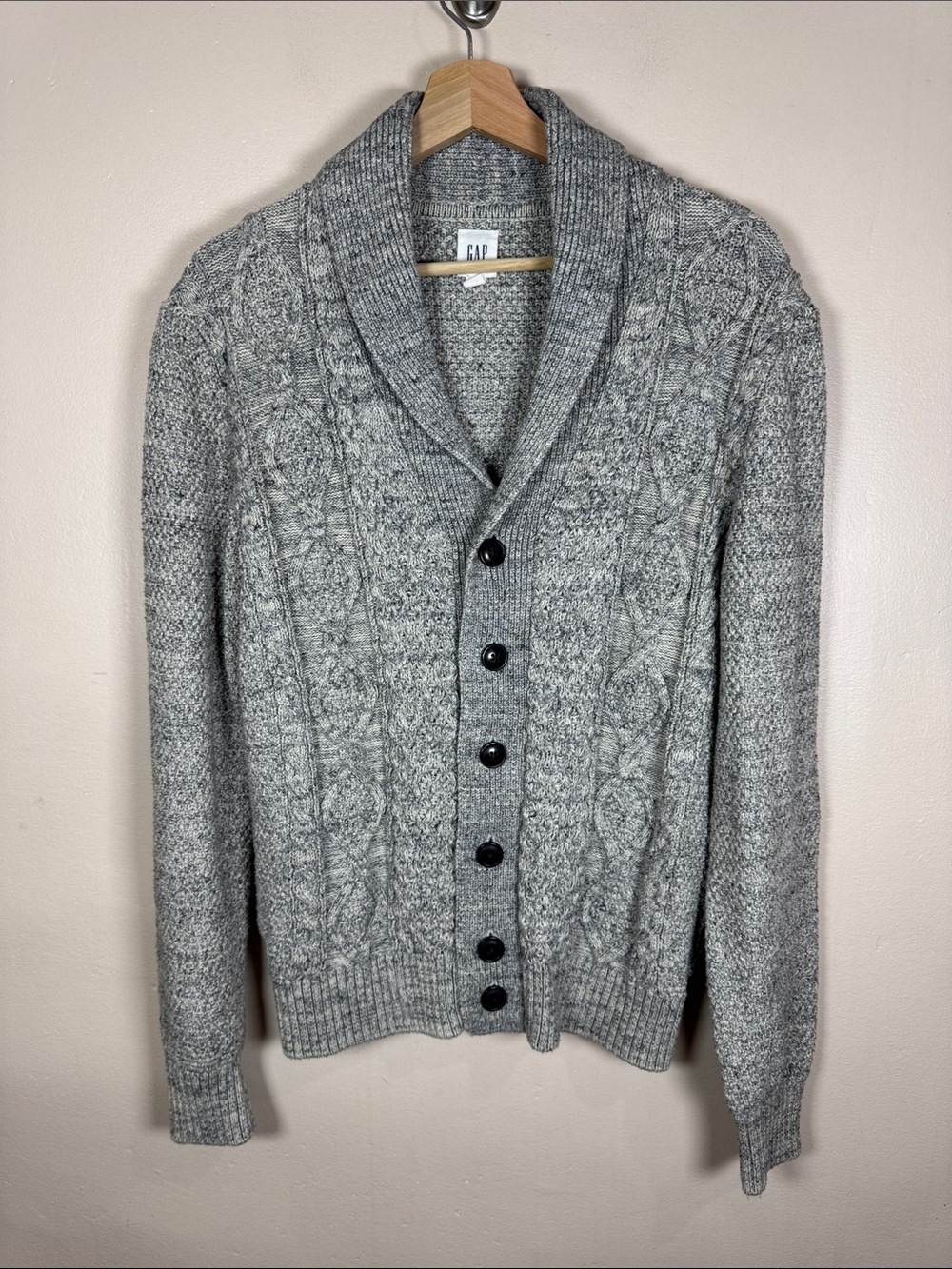 GAP Men's Shawl Collar Cable-Knit Cardigan Gray Classic Preppy S